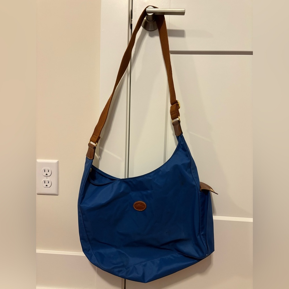 Longchamp Blue and Tan Hobo Bag